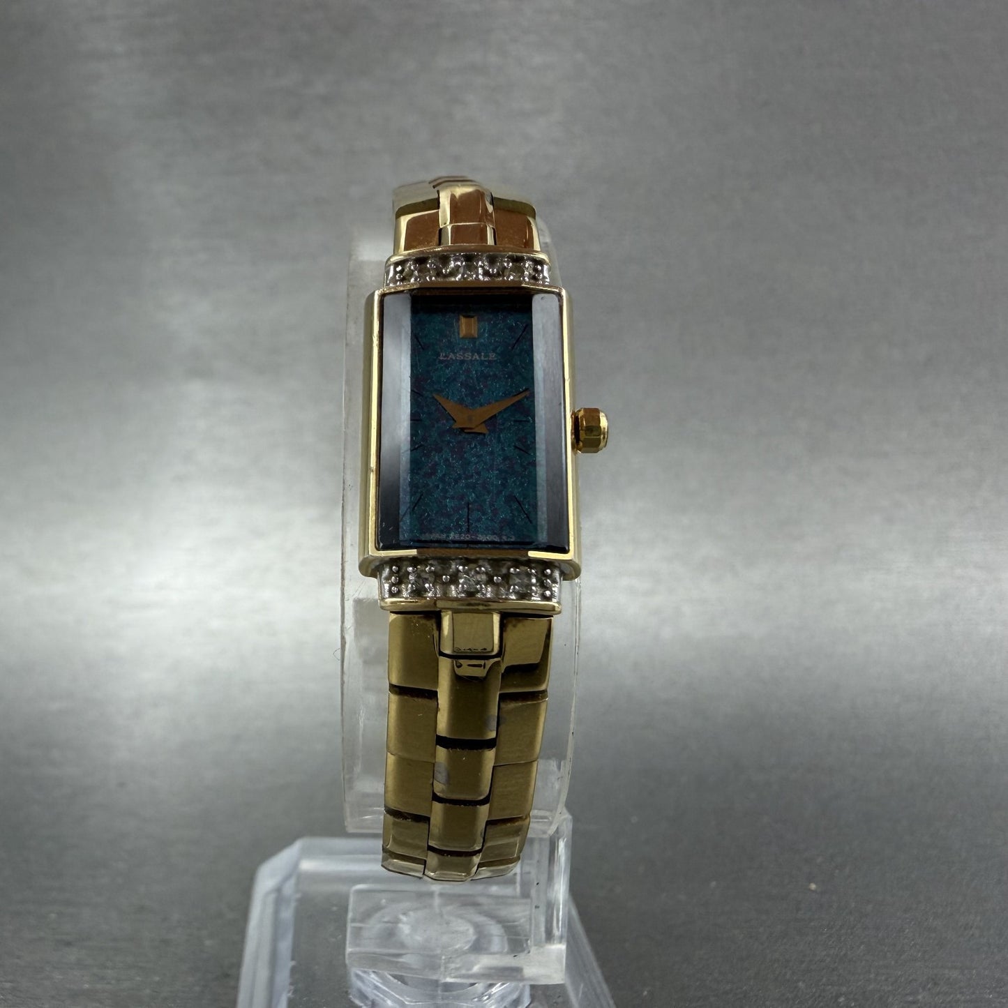Seiko Lassale Tank Watch Women 13mm Blue Dial Gold Tone 2E206899 New Battery5