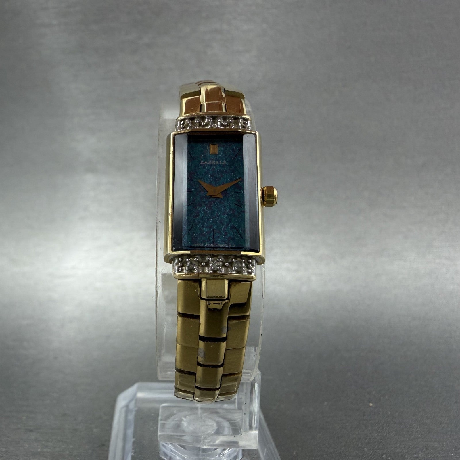 Seiko Lassale Tank Watch Women 13mm Blue Dial Gold Tone 2E206899 New Battery5