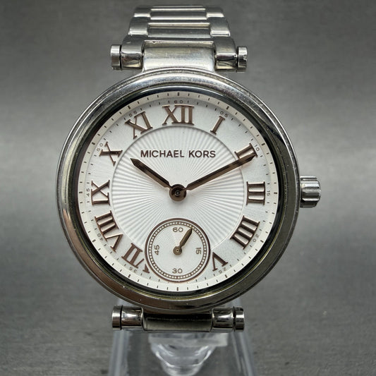 Michael Kors Skylar Watch Women 33mm White Dial Silver Tone Round New Battery0