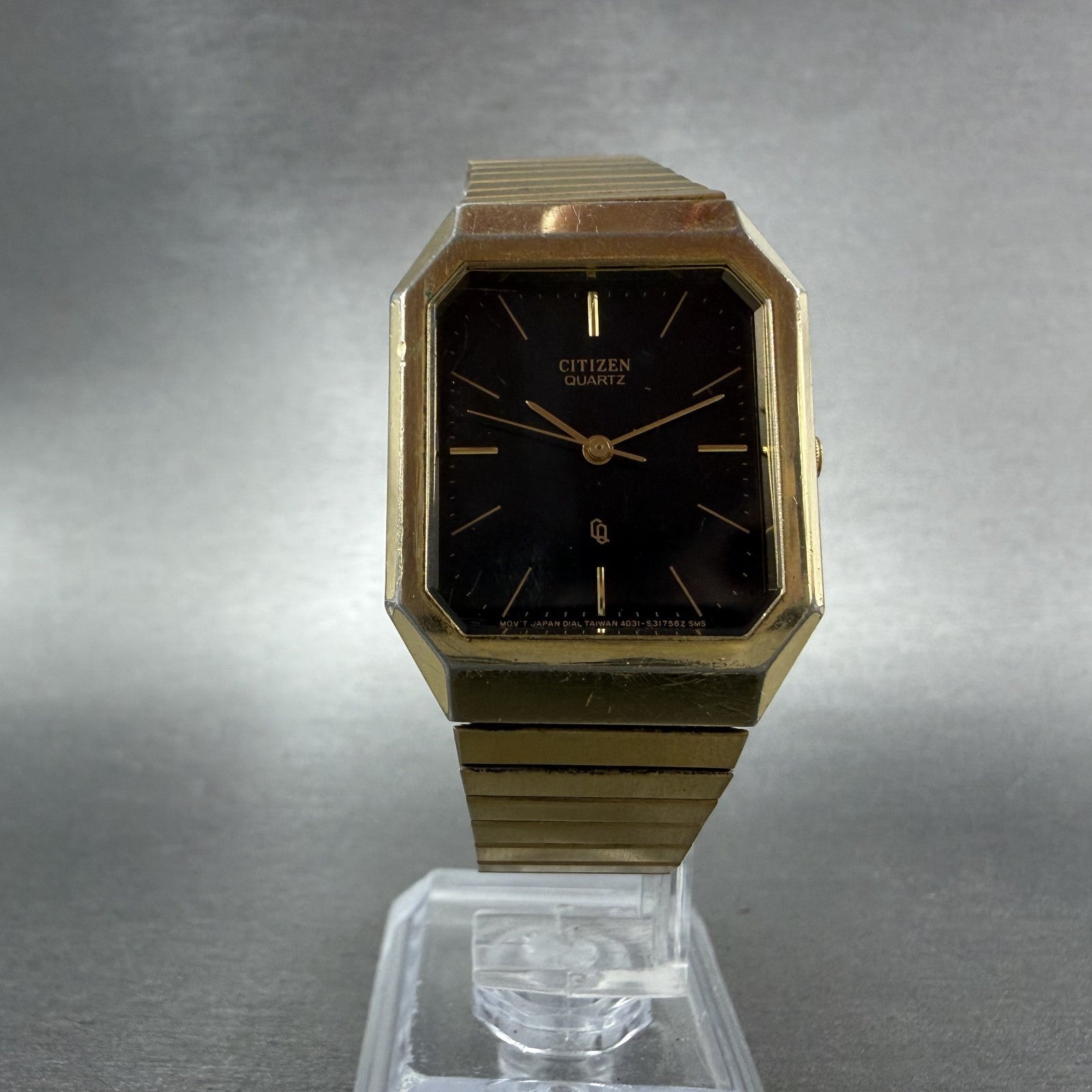 Citizen CQ Tank Watch Men 26mm Black Dial Gold Tone Octagon New Battery VHE5