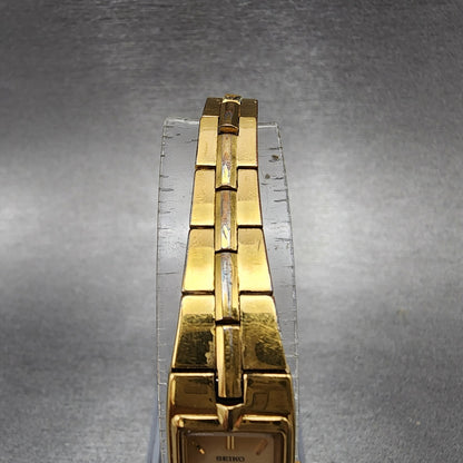 Seiko Watch Women 13mm Gold Dial Gold Tone Rectangle 2E207479 New Battery4