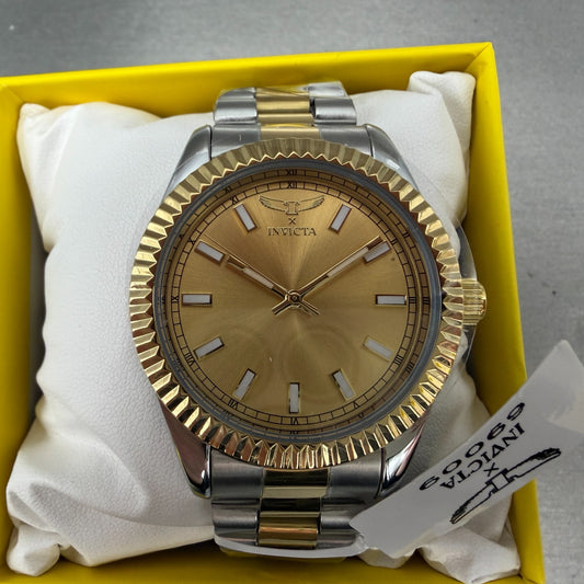 Invicta Specialty Watch Men 41mm Gold Dial Two Tone Round Fluted Bezel 690090