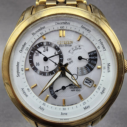 Citizen Eco-Drive Cal 8700 Watch Men 39mm White Dial Gold Perpetual Calendar B12