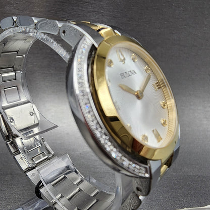 Bulova Rubaiyat Watch Women 35mm Silver Dial Two Tone Diamond Bezel 98R2463