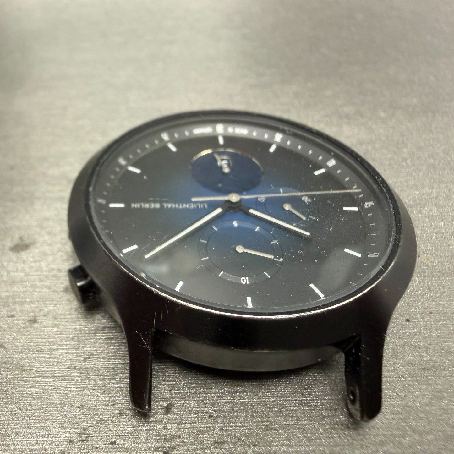 Lilienthal Berlin Chronograph Watch Men 42mm Black Dial Black Meteorite PARTS5