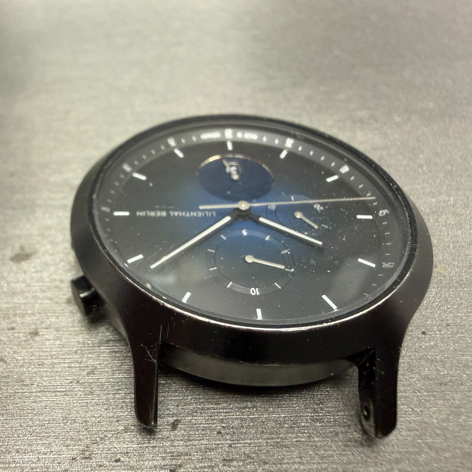 Lilienthal Berlin Chronograph Watch Men 42mm Black Dial Black Meteorite PARTS5