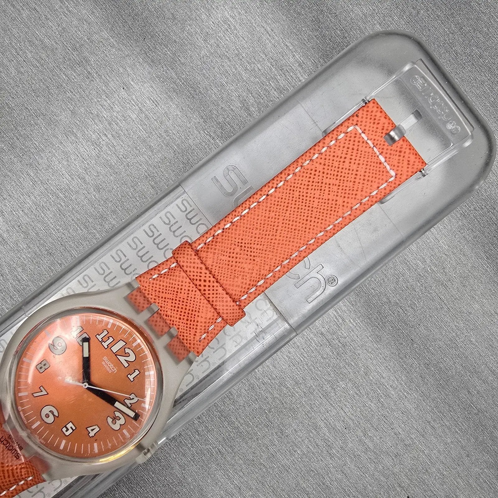 Swatch Squeezed Pumpkin Watch Men 44mm Orange Dial Clear Case SUDK102 New Batt6