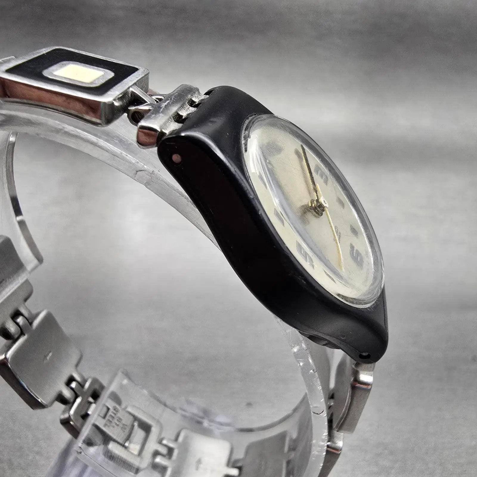 Swatch Lady Chessboard Watch Women Ivory Dial Black Case Round LB160G New Batt3