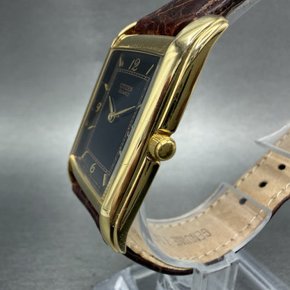 Citizen Tank Watch Men 26mm Black Dial Gold Tone Rectangle 6020-S41908 New Bat Z2