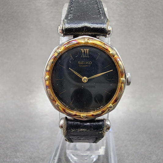 Seiko Watch Women 22mm Black Dial Two Tone Octagon 23200330 New Battery0