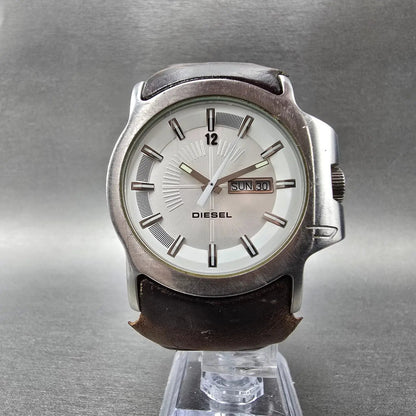 Diesel Watch Men 42mm White Dial Silver Tone Daydate READ!!! DZ-4037 New Battery5