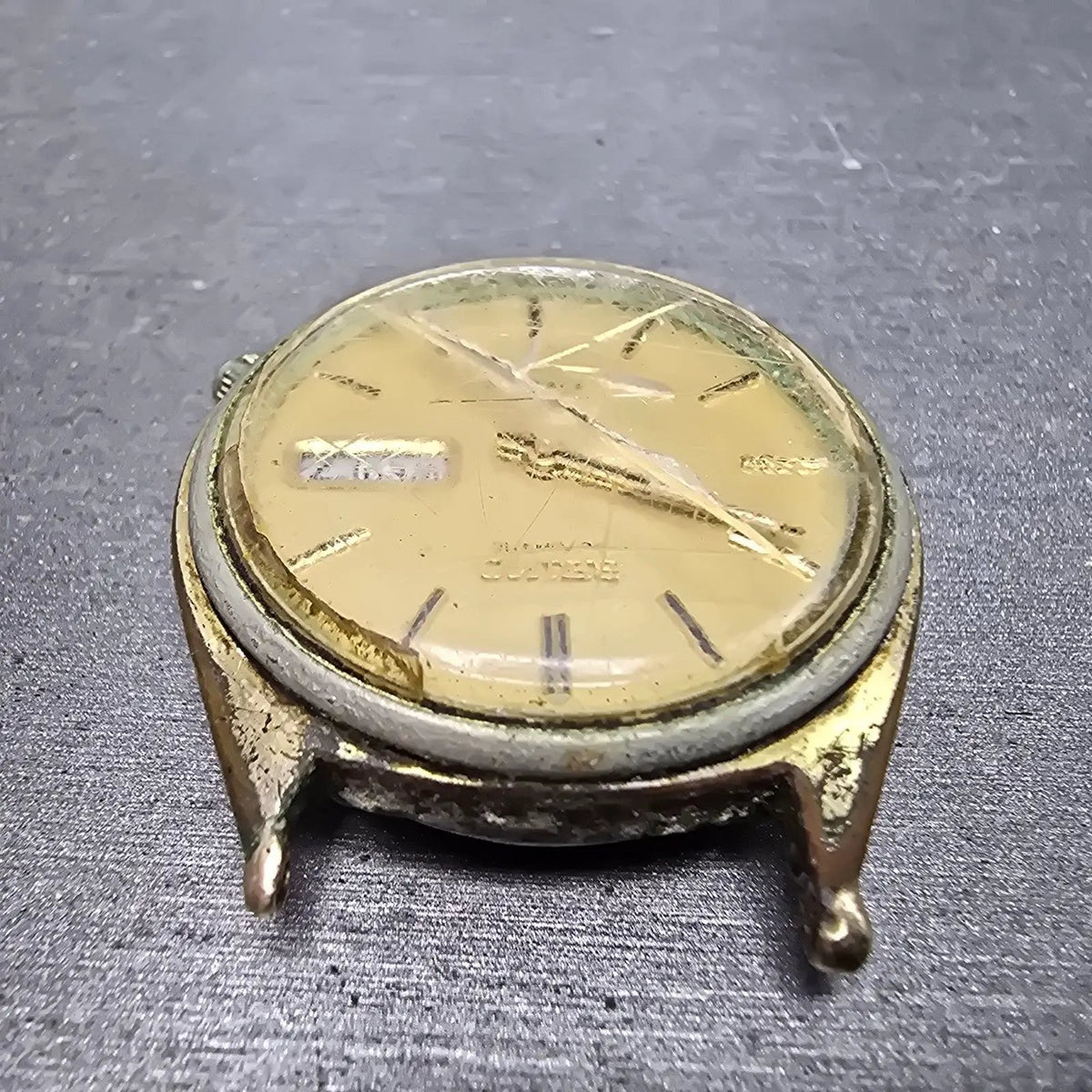 Seiko Automatic Watch Men 35mm Gold Dial Gold Tone Daydate 6309-7159 PARTS5
