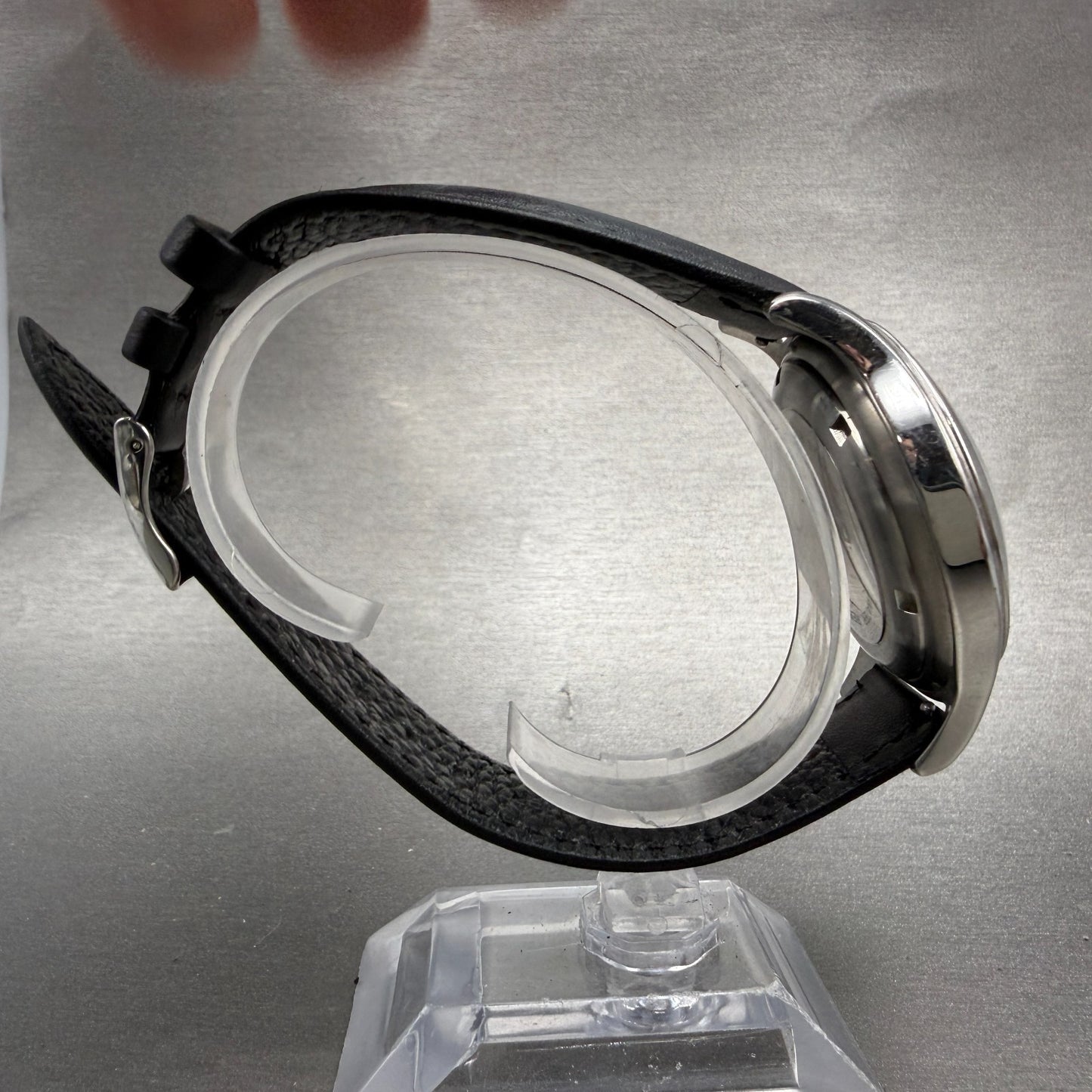 Ducati Watch Men 41mm Black Dial Silver Tone Round Leather Band New battery8