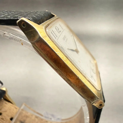 Seiko Watch Men 26mm White Dial Gold Tone Rectangle 6530-5500 New Battery VTG3