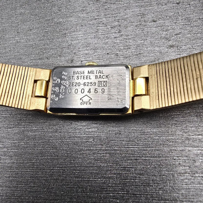 Seiko Watch Women 12mm Gold Dial Gold Tone Rectangle 2E20-6259 New Battery VTG10
