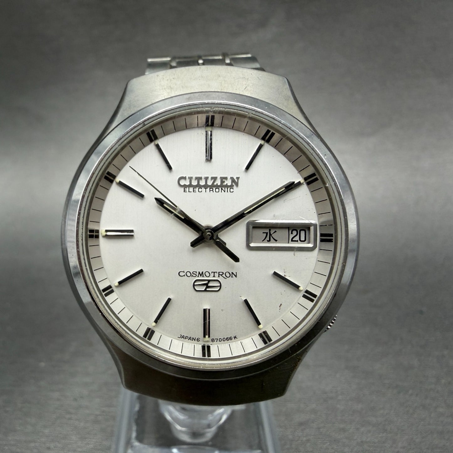 Citizen Electronic Cosmotron Watch Men 38mm Silver Dal Steel Daydate New Battery0