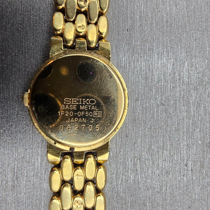 Seiko Watch Women 21mm Gold Dial Gold Tone Round 1F20-0F50 New Battery Vintage10