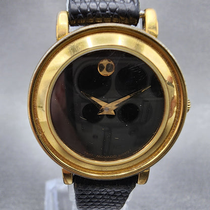 Movado Museum Watch Women 26mm Black Dial Gold Tone Round 87.49.822 New Battery1