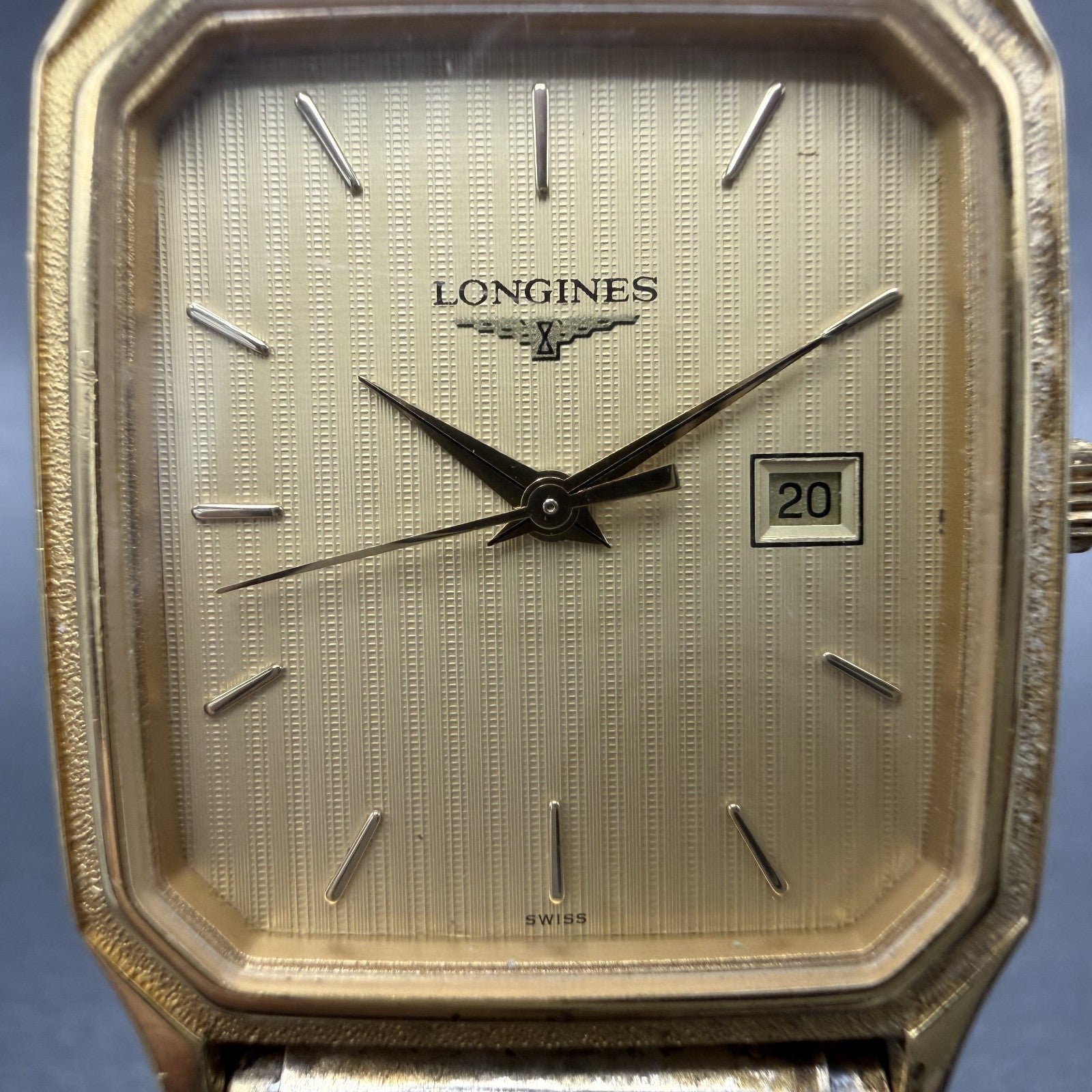 Longines Tank Watch Men 28mm Gold Dial Gold Tone Octagon Date L.7.985.2 PARTS2