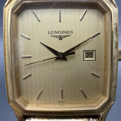 Longines Tank Watch Men 28mm Gold Dial Gold Tone Octagon Date L.7.985.2 PARTS2