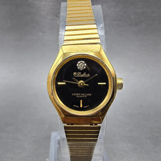 Lucien Piccard Defonte Watch Women 19mm Black Dial Gold Tone 5839 New Battery0