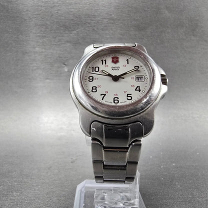 Victorinox Swiss Army Watch Women 30mm White Dial Silver Tone Date 1505 New Batt5