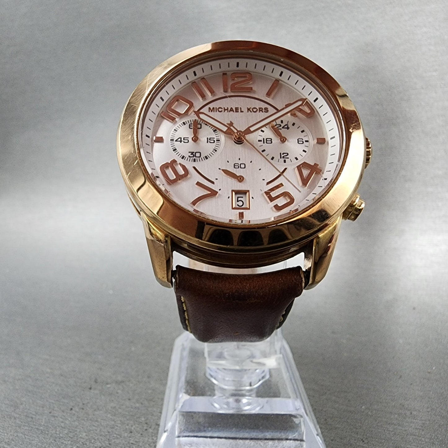 Michael Kors Mercer Watch Women 41mm Silver Dial Rose Gold Tone Date NewBat5