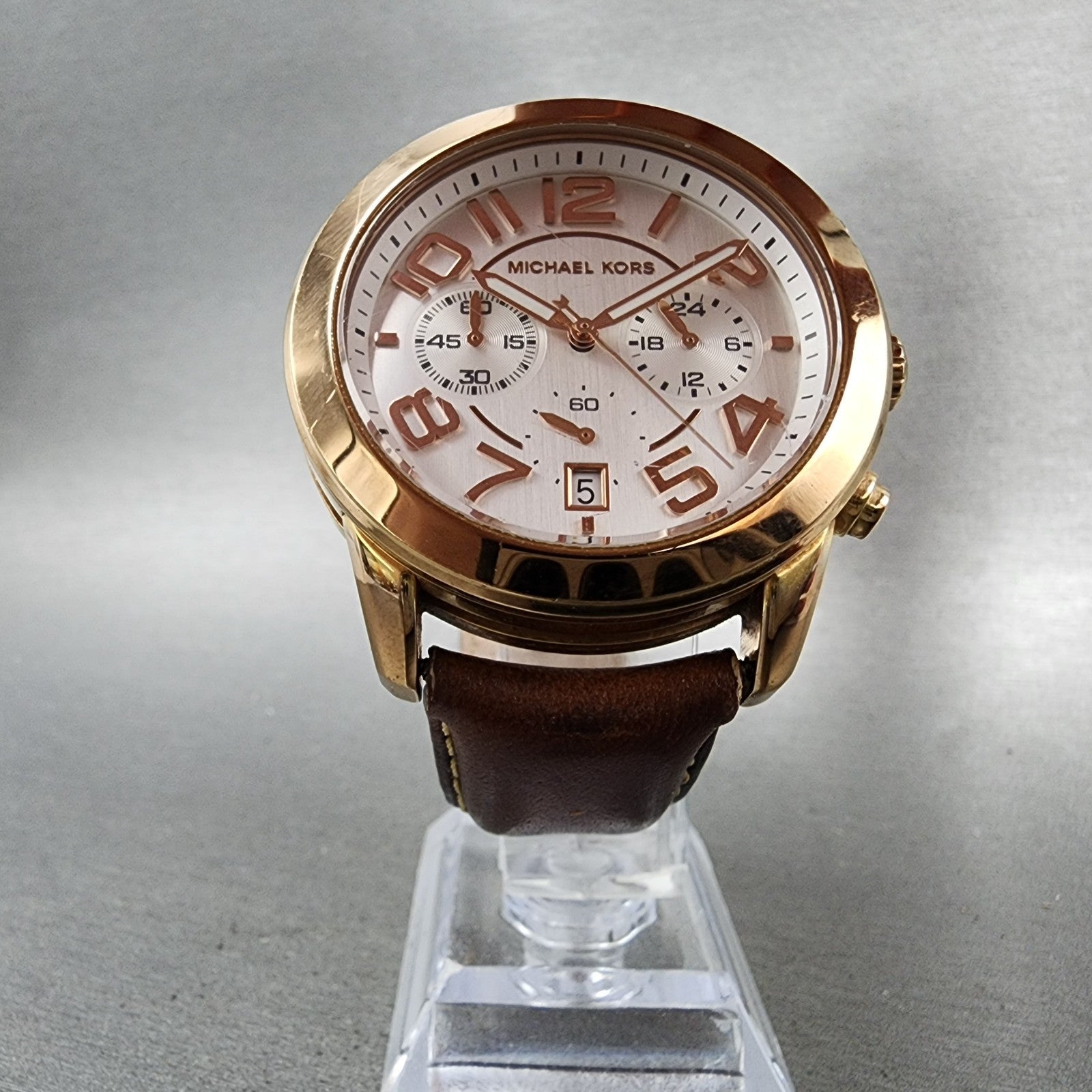 Michael Kors Mercer Watch Women 41mm Silver Dial Rose Gold Tone Date NewBat5