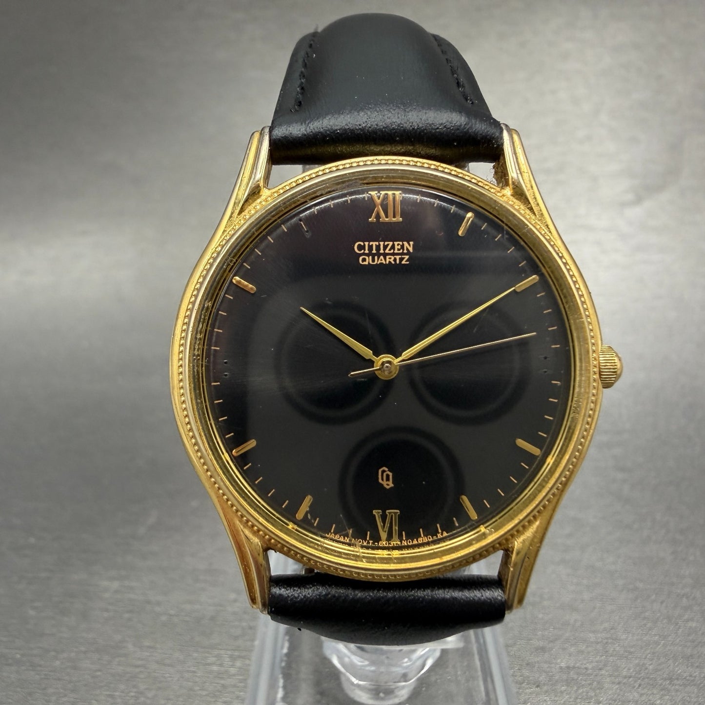 Citizen Watch Men 34mm Black Dial Gold Tone Round 6031-S32984 New Battery0