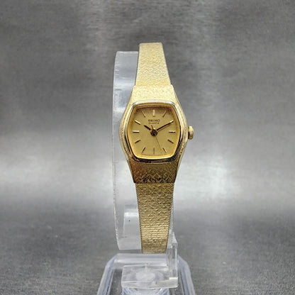 Vintage Seiko Watch Women 25mm Gold Dial Gold Tone Hexagon 2C21-5149 New Batt A1