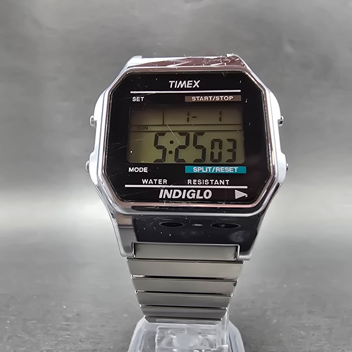 Timex Indiglo Watch Men 36mm Silver Tone Black Alarm Chrono Digital New Battery5