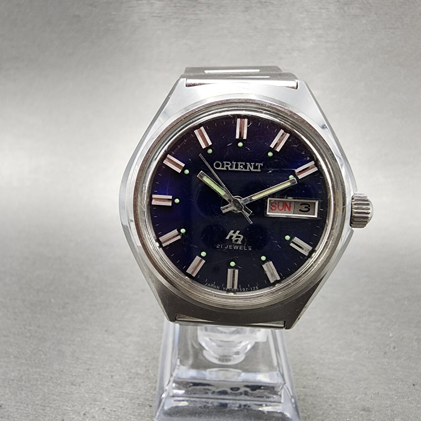 Orient HA Automatic Watch Men 38mm Blue Dial Steel Daydate Round 21J Runs0