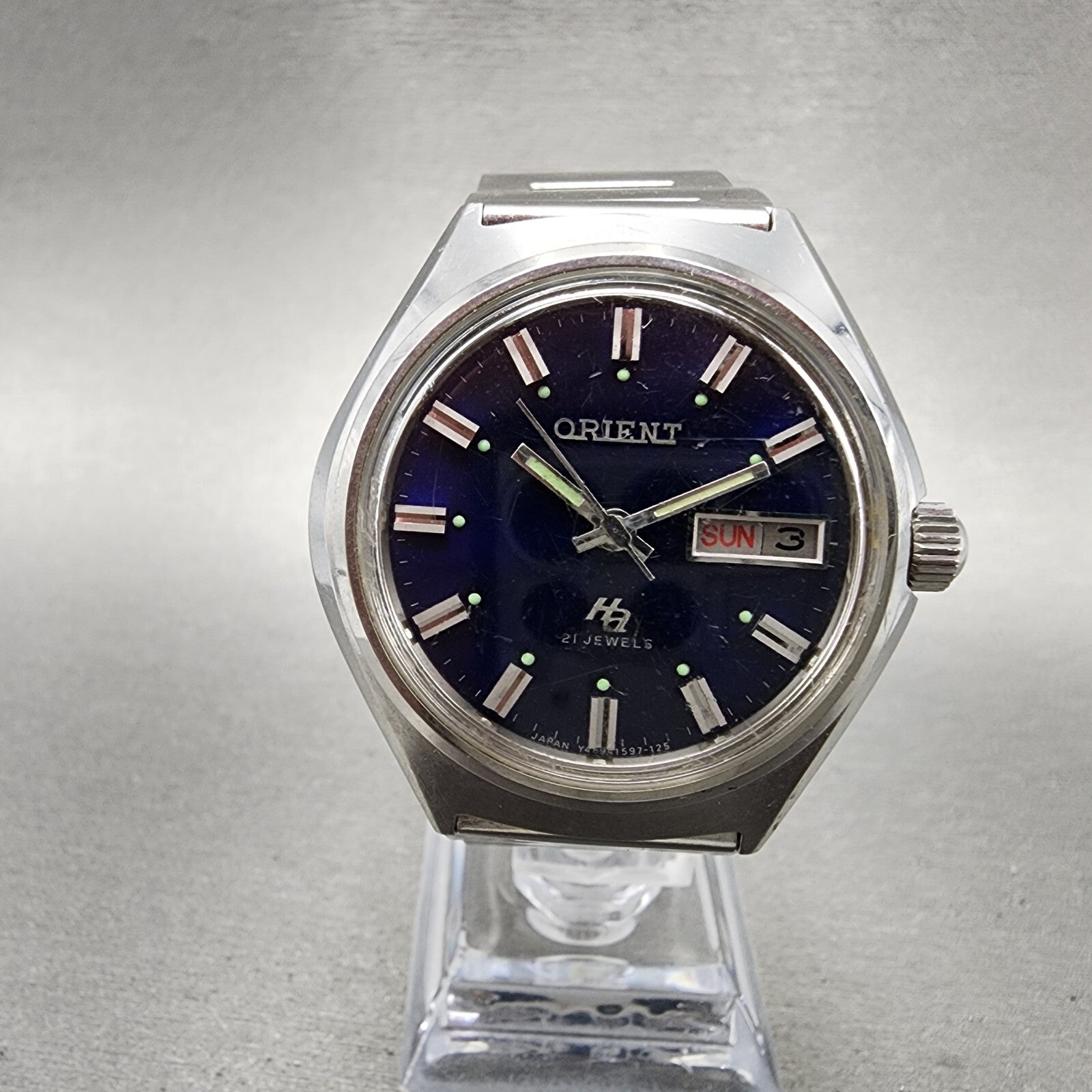 Orient HA Automatic Watch Men 38mm Blue Dial Steel Daydate Round 21J Runs0