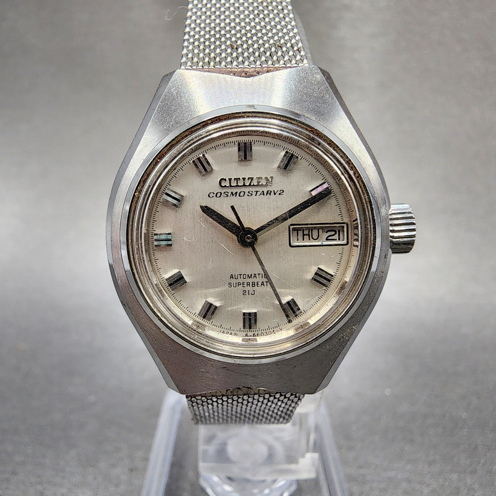 Citizen Cosmo Star V2 Watch Women 26mm Silver Dial Silver Tone Daydate Runs0