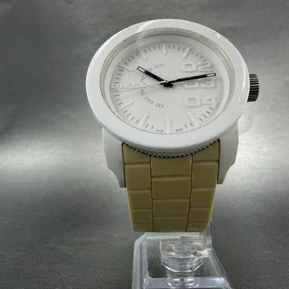 Diesel Watch Men 44mm White Dial White Rubber Round DZ1436 New Battery5