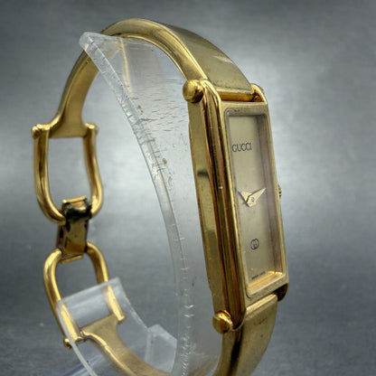 Gucci 1500L Tank Watch Women 12mm Gold Dial Gold Rectangle Bangle New Battery3