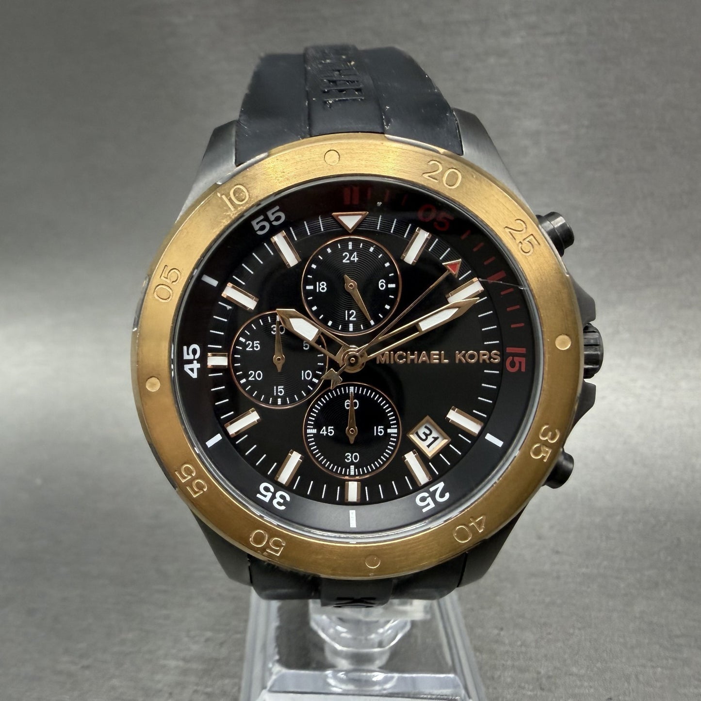 Michael Kors Walsh Chronograph Watch Men 44mm Black Dial Black Tone Date MK85681
