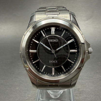 Seiko Dolce Watch Men 35mm Black Dial Silver Tone Round 8J41-0AF0 New Battery2