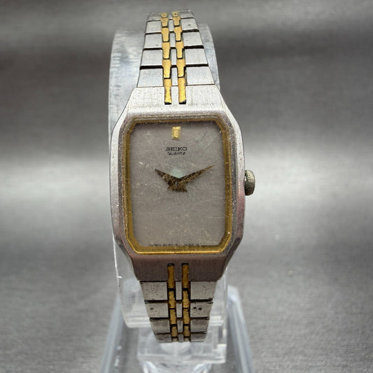 Seiko Watch Women 16mm Silver Dial Two Tone Octagon 2C20-5209 New Battery VTG 470