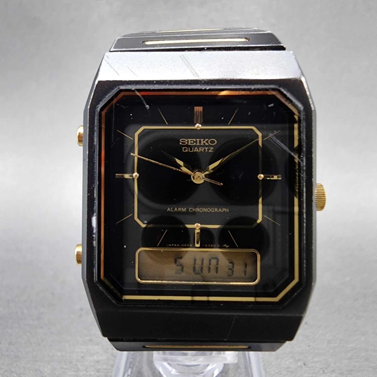Seiko Digital Watch Men 29mm Black Dial Black Tone Analog Digital New Bat READ!!1