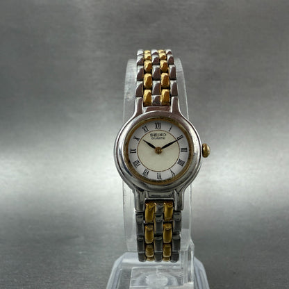 Seiko Watch Women 19mm White Dial Two Tone Round Vintage 1N00-0C59 New Battery 55