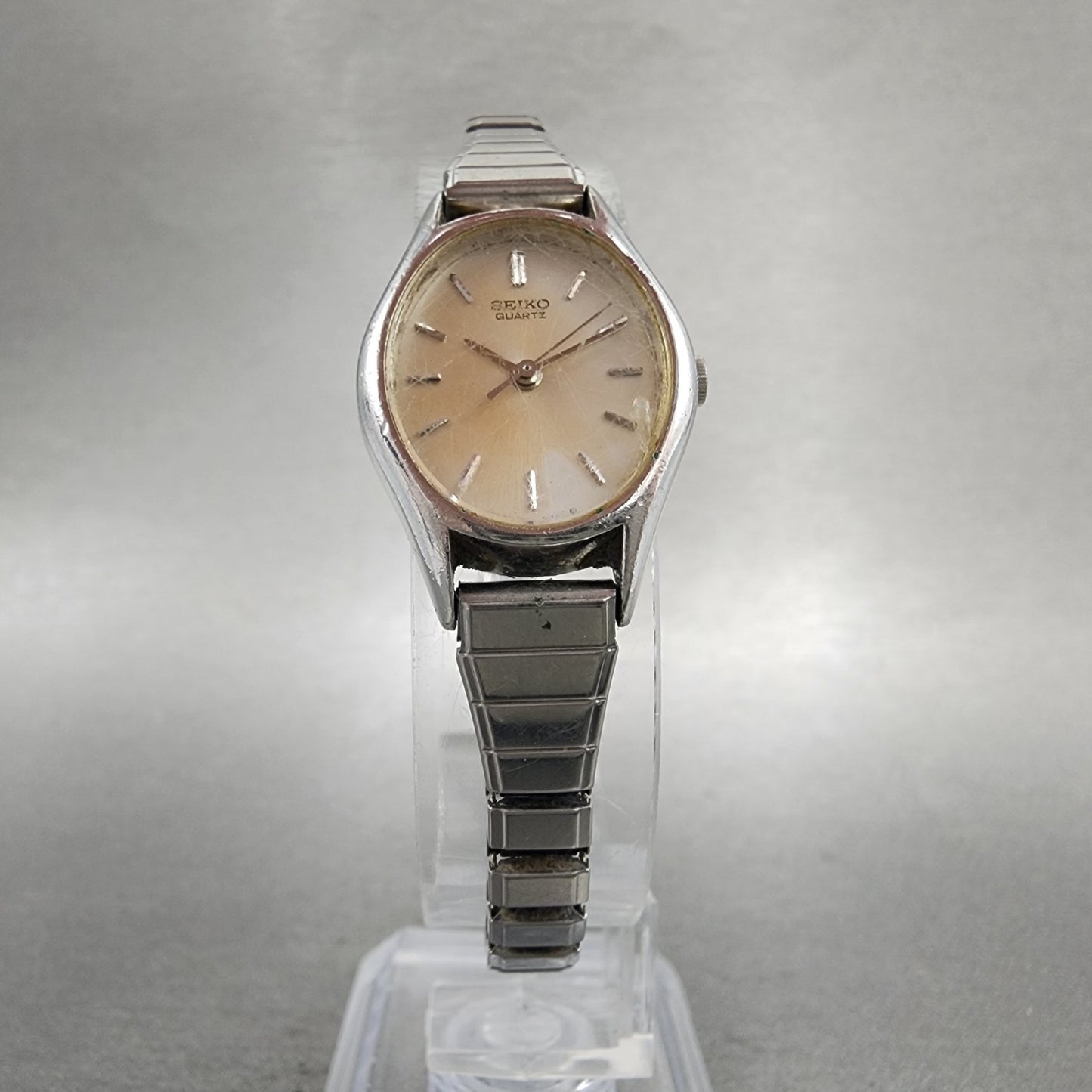 Seiko Watch Women 20mm White Dial Silver Tone Oval 34215019 New Battery VTG5