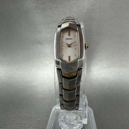 Seiko Watch Women 14mm Silver Dial Two Tone Rectangle 2e200at0 New Battery5