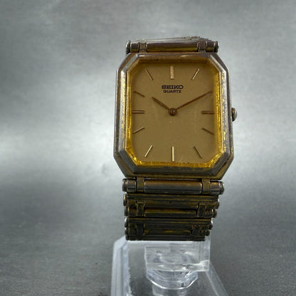 Seiko Tank Watch Men 25mm Champagne Dial Gold Tone 7430-5819 New Battery Vintage5