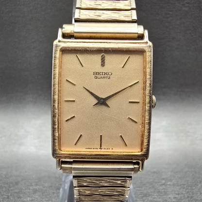 Seiko Tank Watch Men 25mm Champagne Dial Gold Tone Rectangle 5Y30-5A09 New Batt0