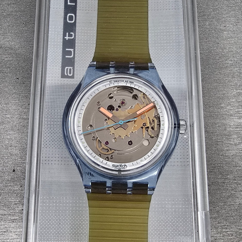 Swatch Automatic Blue Matic Watch Men 36mm Skeleton Dial Blue Case SAN100 NOS0