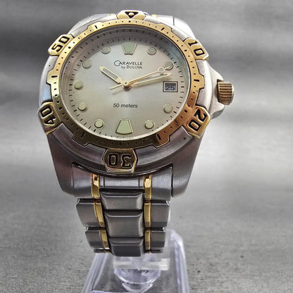 Bulova Caravelle Dive Watch Men 37mm Champagne Dial Two Tone Date 45B06 New Batt5