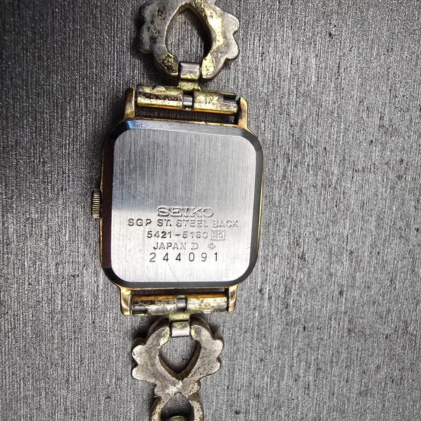 Seiko Watch Women 19mm Gold Dial Gold Tone Rectangle 5421-5160 New Battery VTG10