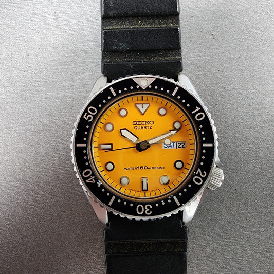 Seiko Diver Watch Men 38mm Orange Dial Silver Tone Daydate 6458-600a New Battery