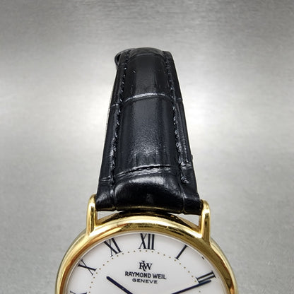 Raymond Weil Watch Men 32mm White Dial Gold Plated Date Round 91242 New Battery4
